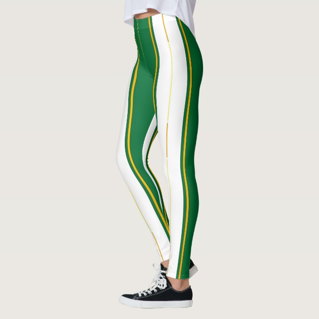 Luxury Linen Modern Green Gold Texture Collection Leggings (Left)