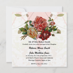 Luxury Linen Three rose wedding Invitation