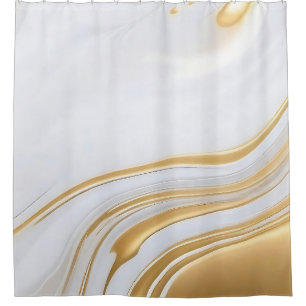 Luxury Liquid Gold and White Fluid Marble Shower Curtain