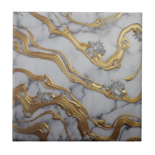Luxury Liquid Gold & White Marble Design Ceramic Tile