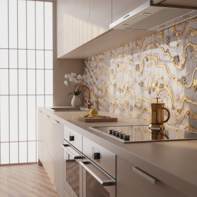 Luxury Liquid Gold & White Marble Design Ceramic Tile (Creator Uploaded)