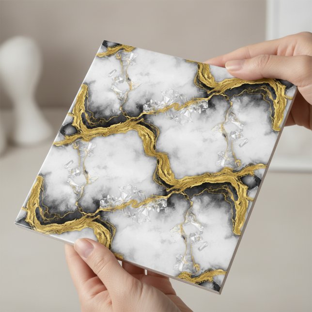 Luxury Liquid Gold White Marble Elegant Ceramic Tile (Creator Uploaded)