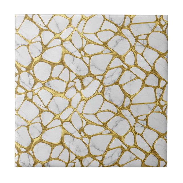 Luxury Liquid Gold White Marble Pattern Ceramic Tile (Front)