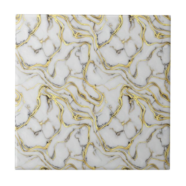 Luxury Liquid Gold White Marble Texture Ceramic Tile (Front)
