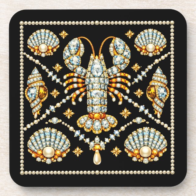 Luxury Lobster Bejewelled Patterned Design Diamond Coaster (Front)
