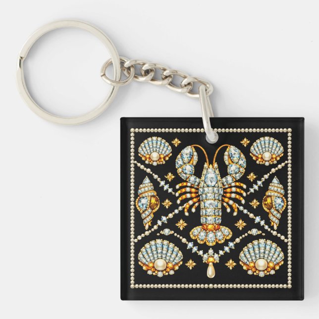 Luxury Lobster Bejewelled Patterned Design Diamond Key Ring (Front)