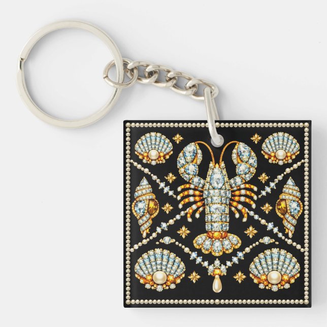 Luxury Lobster Bejewelled Patterned Design Diamond Key Ring (Front)