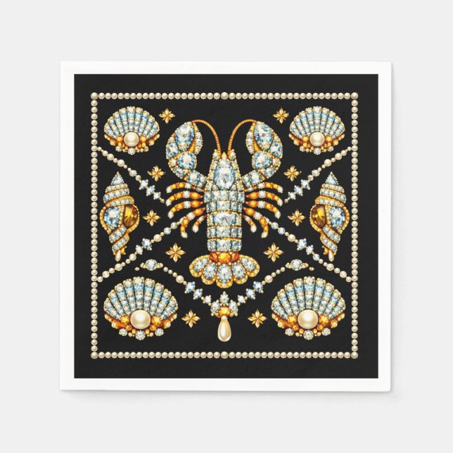 Luxury Lobster Bejewelled Patterned Design Diamond Napkin (Front)