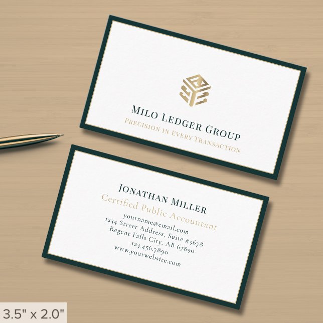 Luxury Logo Dark Green Border Business Card (Creator Uploaded)