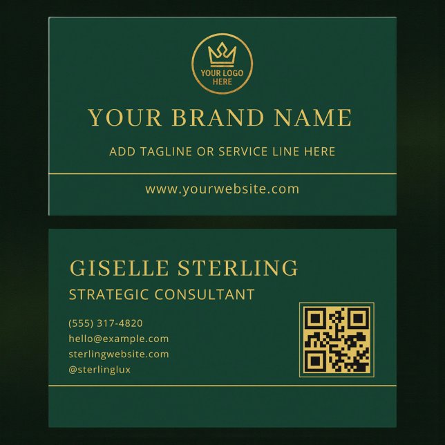 Luxury Logo Green Gold QR Code Business Card (Creator Uploaded)