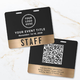 Luxury Logo QR Code Black Gold Event Access Pass ID Badge