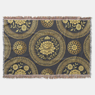 Luxury Lotus Mandala Gold Emblem Throw Blanket