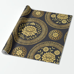 Luxury Lotus Mandala Gold Emblem Wrapping Paper