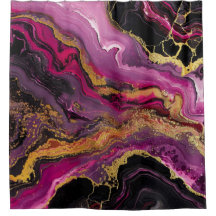 Luxury Magenta Black Agate Gold Glitter Marble
