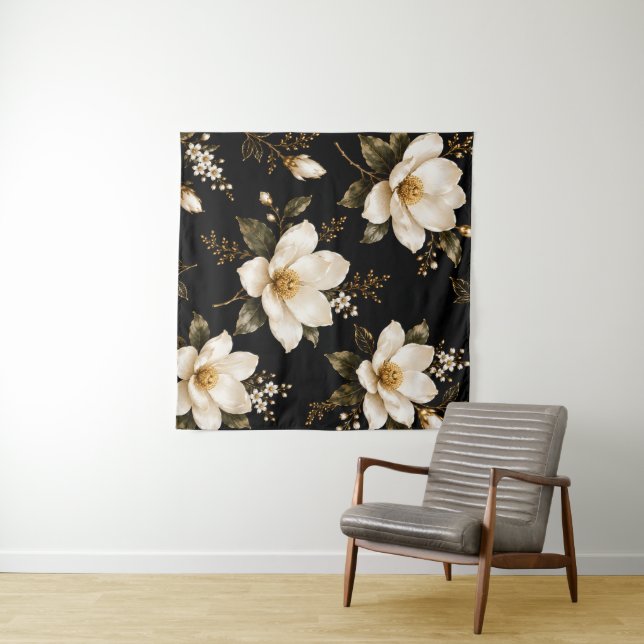 Luxury Magnolia Floral Seamless Pattern Artwork Tapestry (In Situ (Horizontal))