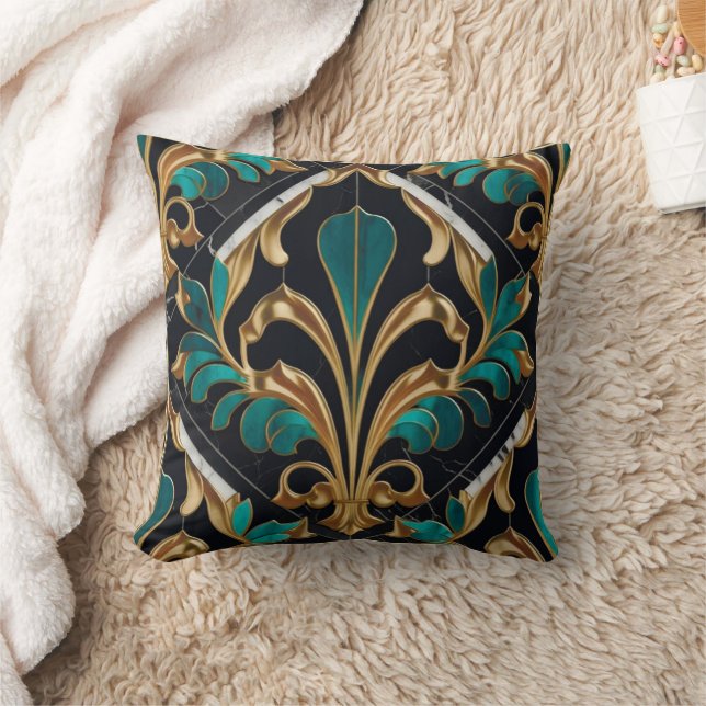 Luxury Malachite Art Deco Floral Marbled Pattern Cushion (Blanket)