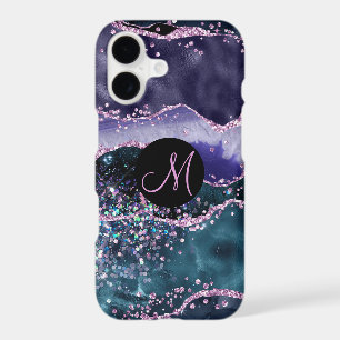 Luxury Marble Agate Purple Glitter Monogram
