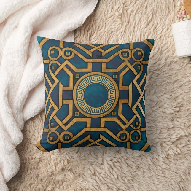 Luxury Marble art Deco Royal Blue Gold Greek Key Cushion (Blanket)