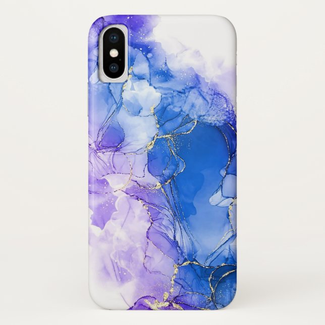 Luxury Marble Blue Silver Glitter Case-Mate iPhone Case (Back)