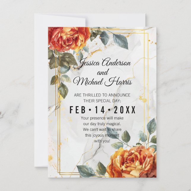 Luxury Marble Dreams: Orange Rose Elegance  Save The Date (Front)
