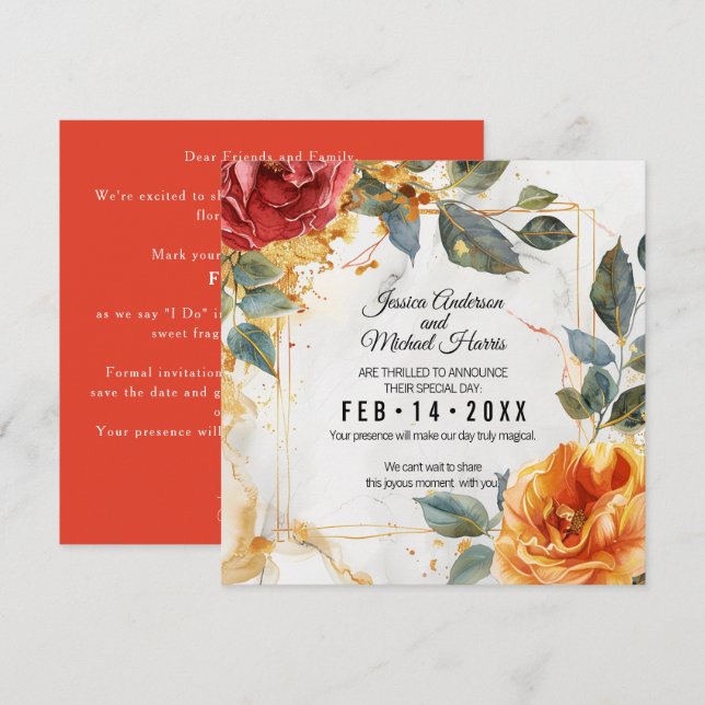 Luxury Marble Dreams: Orange Rose Elegance  Save The Date (Front/Back)