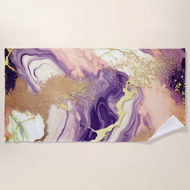  Luxury marble, glitter, pink ,purple and gold des Beach Towel (Front)