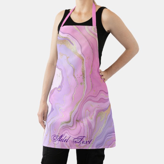 Luxury Marble Glitter Pink Purple Gold Apron (Insitu)