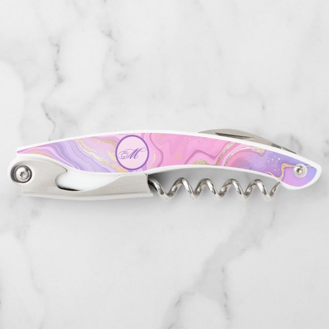 Luxury Marble Glitter Pink Purple Gold Corkscrew (Front)
