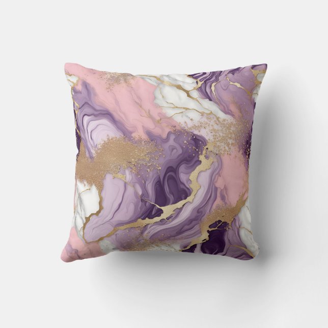  Luxury Marble Glitter Pink Purple Gold Cushion (Back)