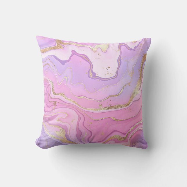 Luxury Marble Glitter Pink Purple Gold Cushion (Front)