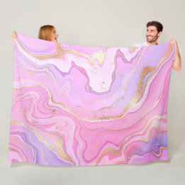 Luxury Marble Glitter Pink Purple Gold Fleece Blanket
