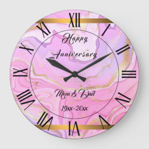 Luxury Marble Glitter Pink Purple Gold Large Clock