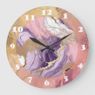 Luxury Marble Glitter Pink Purple Gold Large Clock