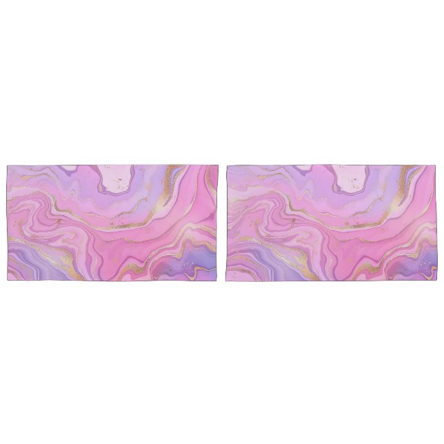 Luxury Marble Glitter Pink Purple Gold Pillowcase (Front-Set)