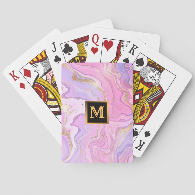 Luxury Marble Glitter Pink Purple Gold Playing Cards (Back)