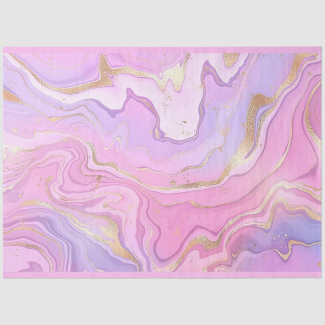 Luxury Marble Glitter Pink Purple Gold Tissue Paper (Front)