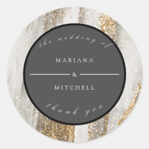 Luxury Marble Gold glitter white and grey Classic Round Sticker