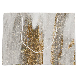 Luxury Marble Gold Strokes white and grey    Large Gift Bag