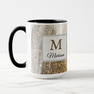Luxury Marble Gold Strokes white and grey Mug