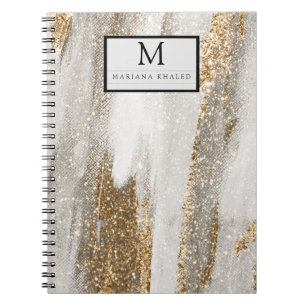 Luxury Marble Gold Strokes white and grey    Notebook