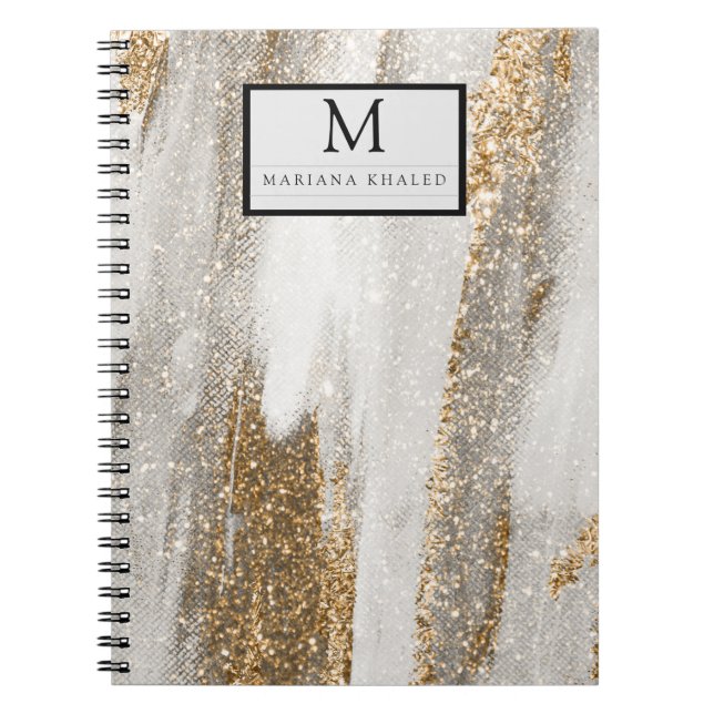 Luxury Marble Gold Strokes white and grey    Notebook (Front)