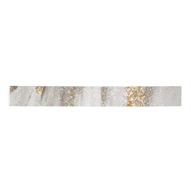 Luxury Marble Gold Strokes white and grey Satin Ribbon (Front)