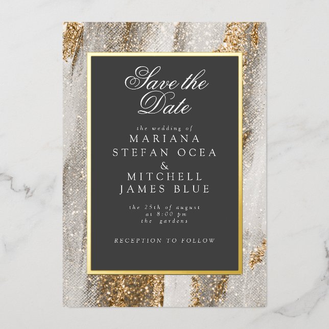 Luxury Marble Gold white and grey save the date (Front)