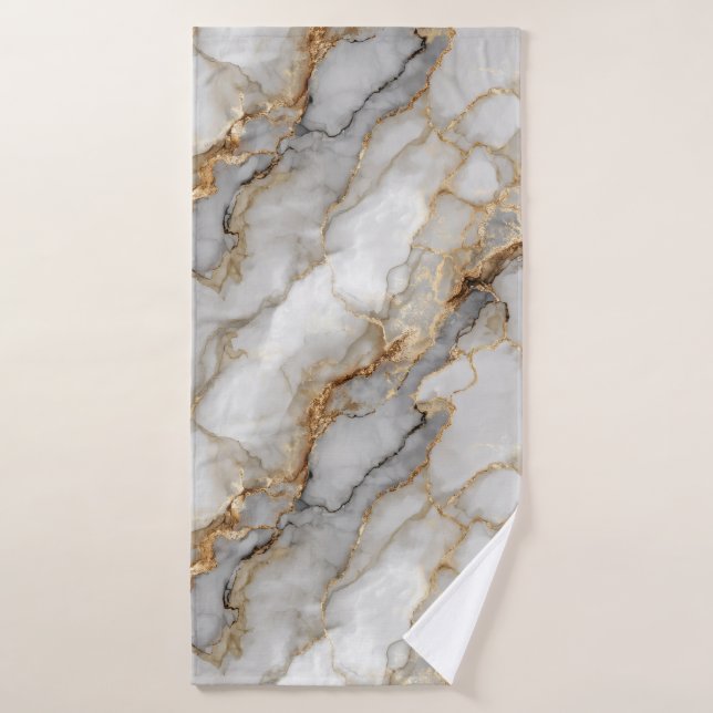 Luxury Marble Gold White Harmony Abstract Pattern Bath Towel (Bath Towel)