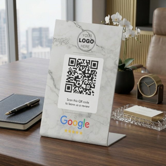 Luxury Marble Google Review QR Code Sign (Luxury Marble Google Review Sign | QR Code Pedestal Display for Business)