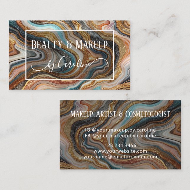 Luxury Marble Makeup Artist & Hair Stylist Business Card (Front/Back)