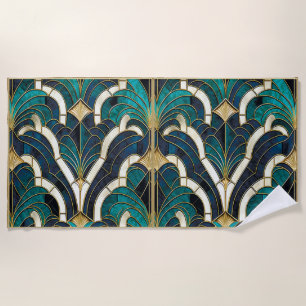 Luxury Marble Mosaic Art Deco Blue Gold & Teal Beach Towel