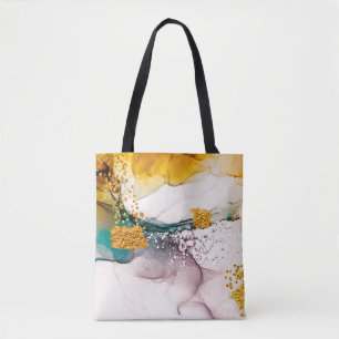 Luxury marble with glitter gold tote bag