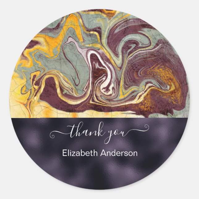 Luxury Marbled Abstract Purple  Classic Round Sticker (Front)