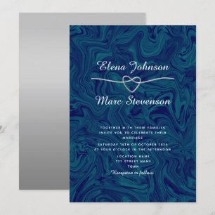Luxury Marbled Silver Blue Wedding Invitation
